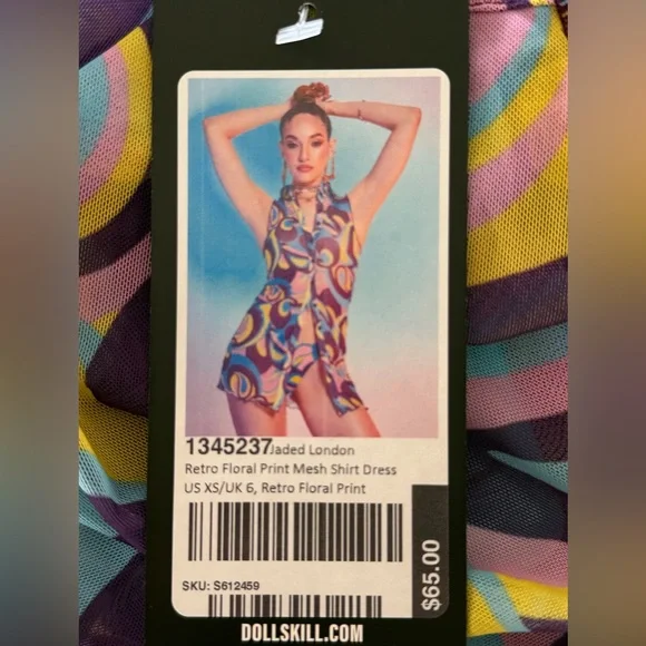 NWT Jaded London Retro Floral Print Mesh Sleeveless Shirt Dress XS DOLLSKILL - Picture 8 of 10